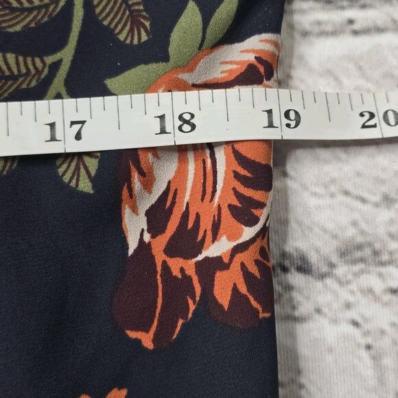 Loft Dark Ruffle Navy Blue Ruffle Accent Collar Sheer Blouse Size Medium - Picture 8 of 10